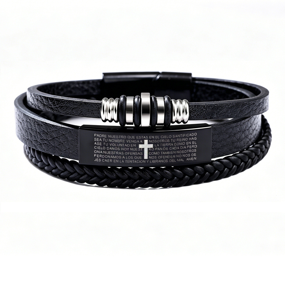 Magnetic Clasp Cosplay - Bracelet en cuir tressé triple couche